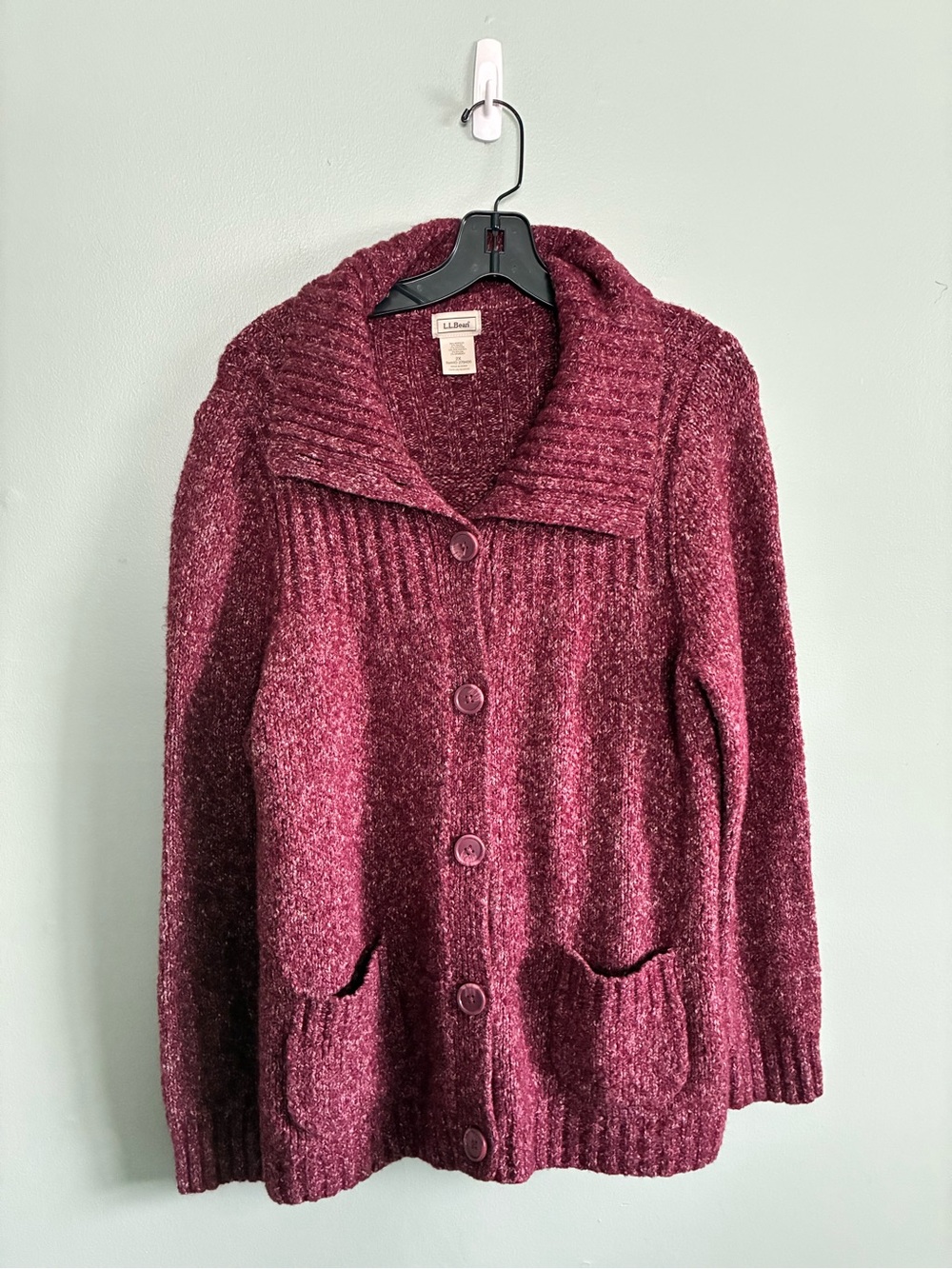L.L. Bean Women's Maroon Button-Front Shawl Collar Marled Sweater Cardigan Sz 2X